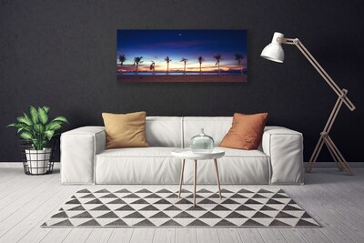 Canvas print Palm trees beach sea landscape brown blue