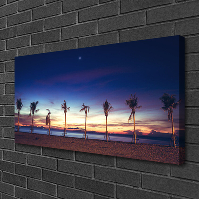 Canvas print Palm trees beach sea landscape brown blue