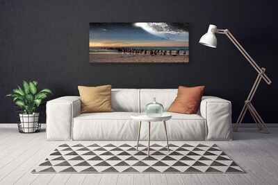 Canvas print Ocean beach landscape brown black blue