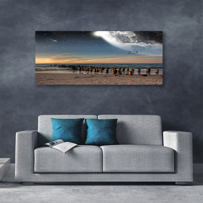 Canvas print Ocean beach landscape brown black blue