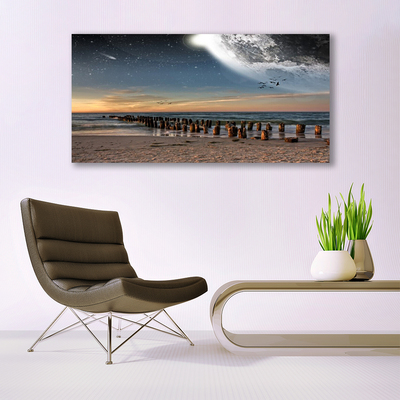 Canvas print Ocean beach landscape brown black blue