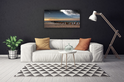 Canvas print Ocean beach landscape brown black blue