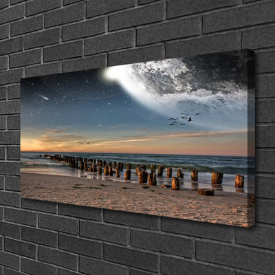 Canvas print Ocean beach landscape brown black blue