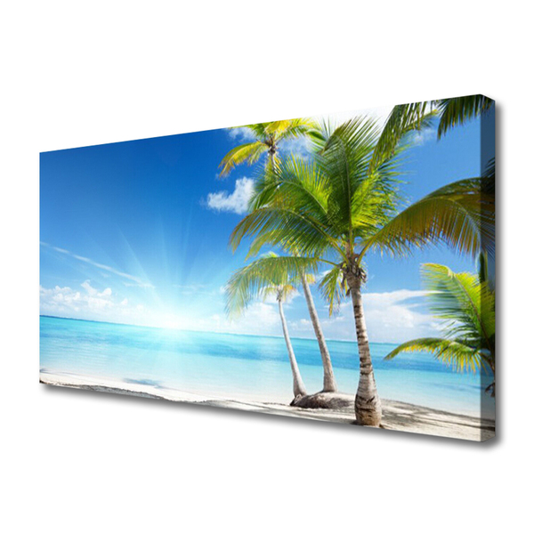 Canvas print Palm tree sea landscape blue brown green