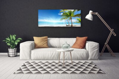 Canvas print Palm tree sea landscape blue brown green