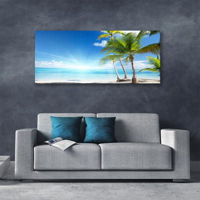 Canvas print Palm tree sea landscape blue brown green