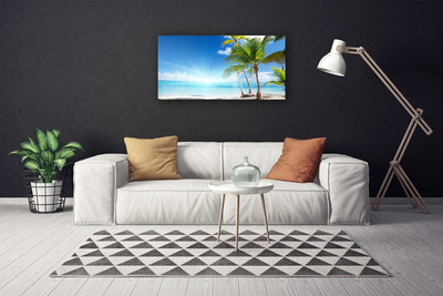 Canvas print Palm tree sea landscape blue brown green