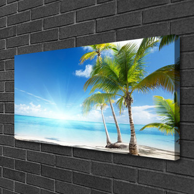 Canvas print Palm tree sea landscape blue brown green