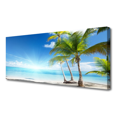 Canvas print Palm tree sea landscape blue brown green