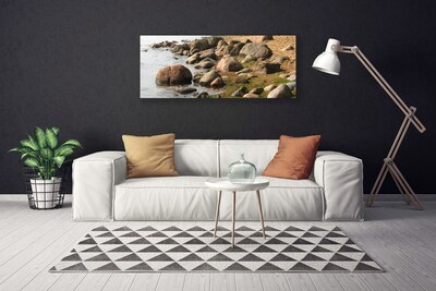 Canvas print Stones sea landscape grey brown blue