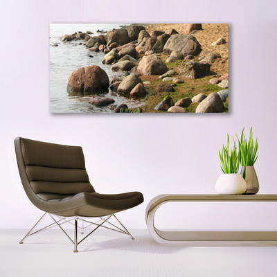 Canvas print Stones sea landscape grey brown blue