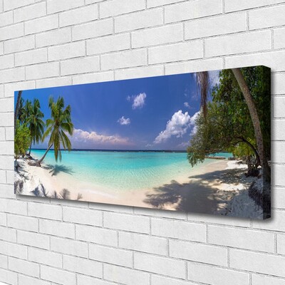 Canvas print Sea beach palm trees landscape white blue green brown