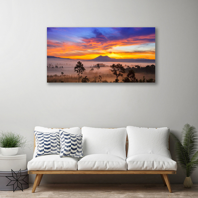 Canvas print Trees fog landscape yellow white black brown