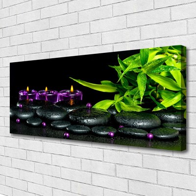 Canvas print Candle stones leaves art black green purple