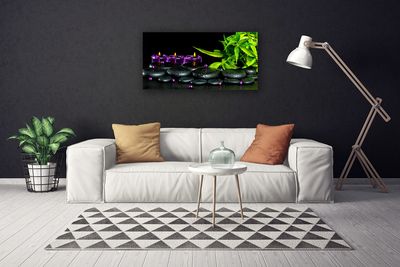 Canvas print Candle stones leaves art black green purple