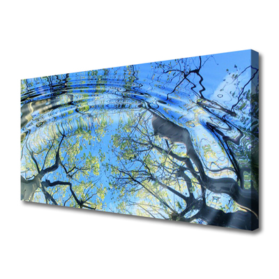 Canvas print Water trees art blue brown