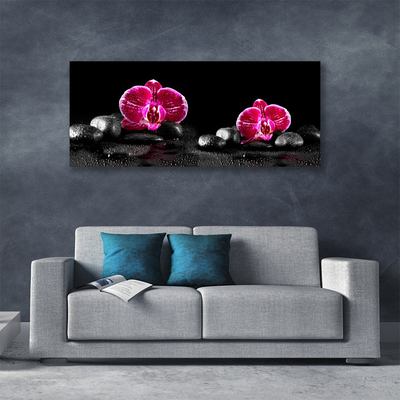 Canvas print Flower stones floral black red