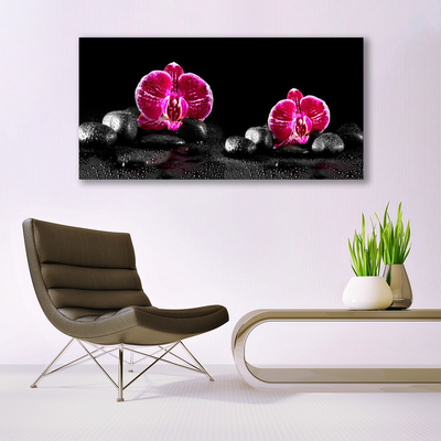 Canvas print Flower stones floral black red