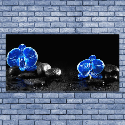 Canvas print Flower stones floral blue black