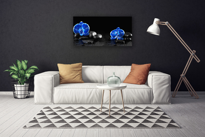 Canvas print Flower stones floral blue black