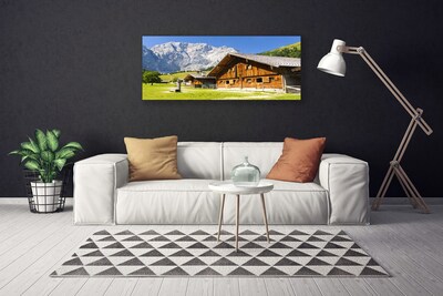 Canvas print House mountain landscape brown white grey green