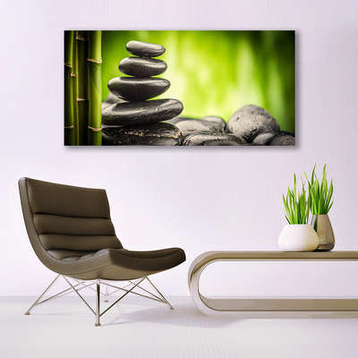 Canvas print Bamboo stones art green grey