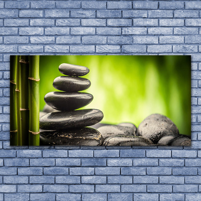 Canvas print Bamboo stones art green grey