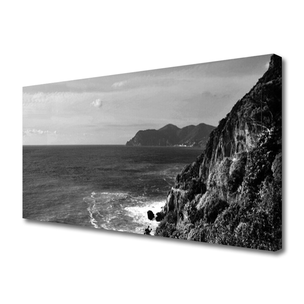 Canvas print Sea mountains landscape grey