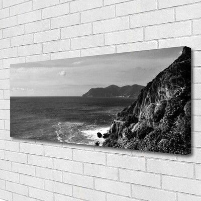 Canvas print Sea mountains landscape grey
