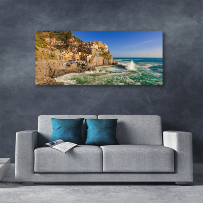 Canvas print Sea mountains landscape brown blue