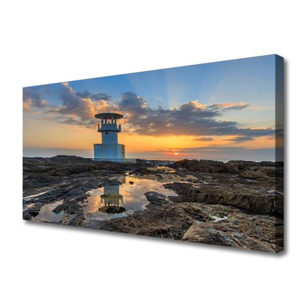 Canvas print Lighthouse landscape white grey