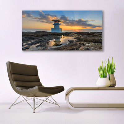 Canvas print Lighthouse landscape white grey