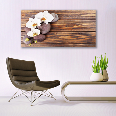 Canvas print Flower stones floral white brown