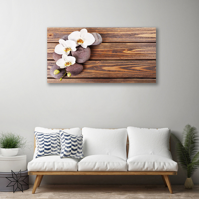 Canvas print Flower stones floral white brown