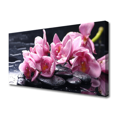 Canvas print Flower stones floral pink black