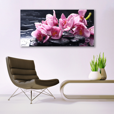 Canvas print Flower stones floral pink black