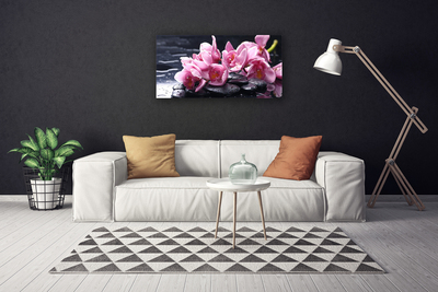 Canvas print Flower stones floral pink black