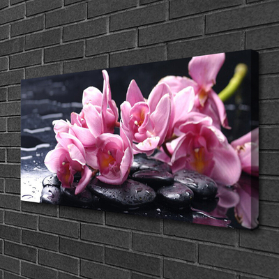 Canvas print Flower stones floral pink black