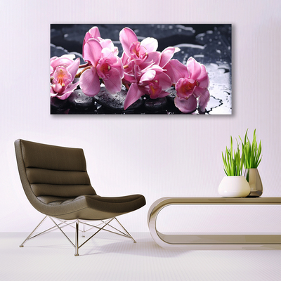 Canvas print Flower stones floral pink black