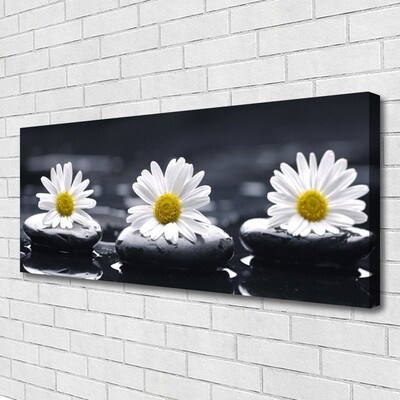 Canvas print Daisy stones floral yellow white black
