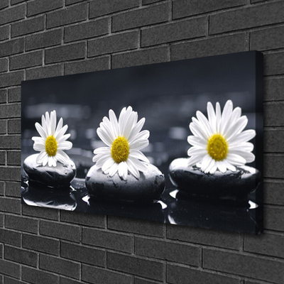Canvas print Daisy stones floral yellow white black