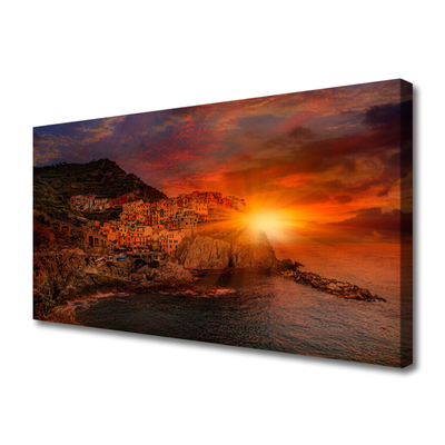 Canvas print Sea city sun landscape brown green yellow