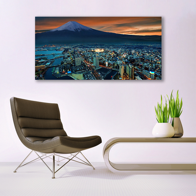 Canvas print City mountains houses blue grey yellow