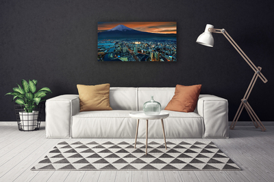 Canvas print City mountains houses blue grey yellow