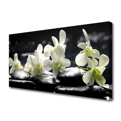 Canvas print Flower stones floral white black