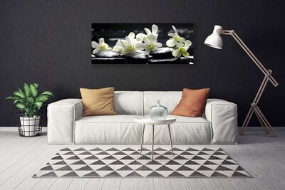 Canvas print Flower stones floral white black