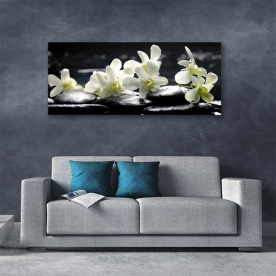 Canvas print Flower stones floral white black