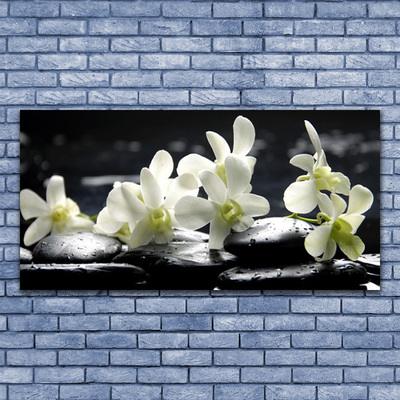 Canvas print Flower stones floral white black