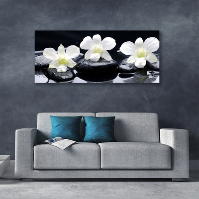 Canvas print Flower stones floral white black