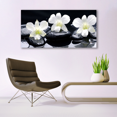 Canvas print Flower stones floral white black